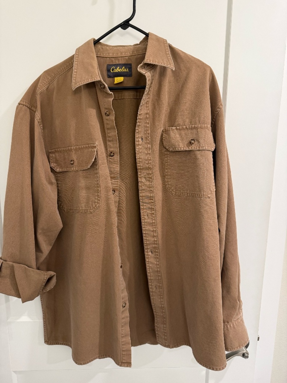 Cabela’s, Heavy, Button Down, tan shirt, size Large tall ,100% cotton canvas